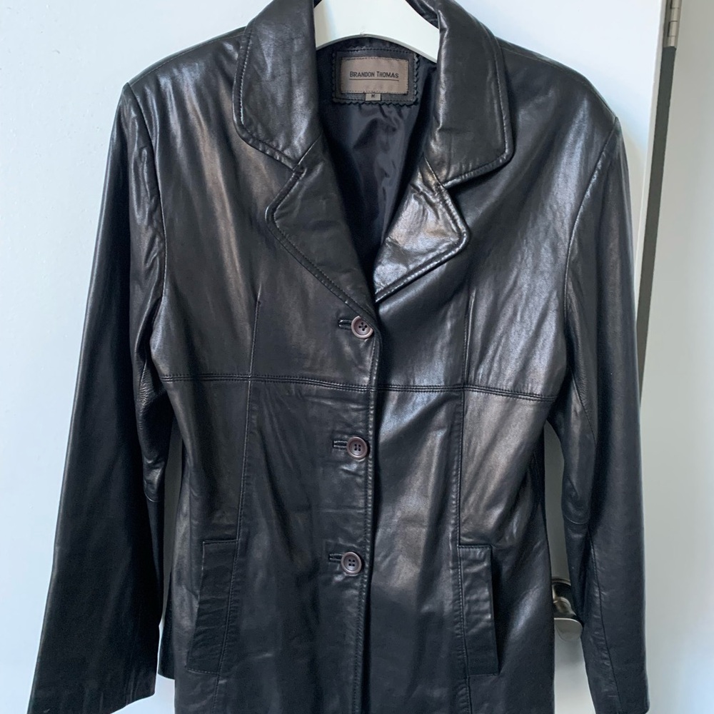 Women's black leather blazer